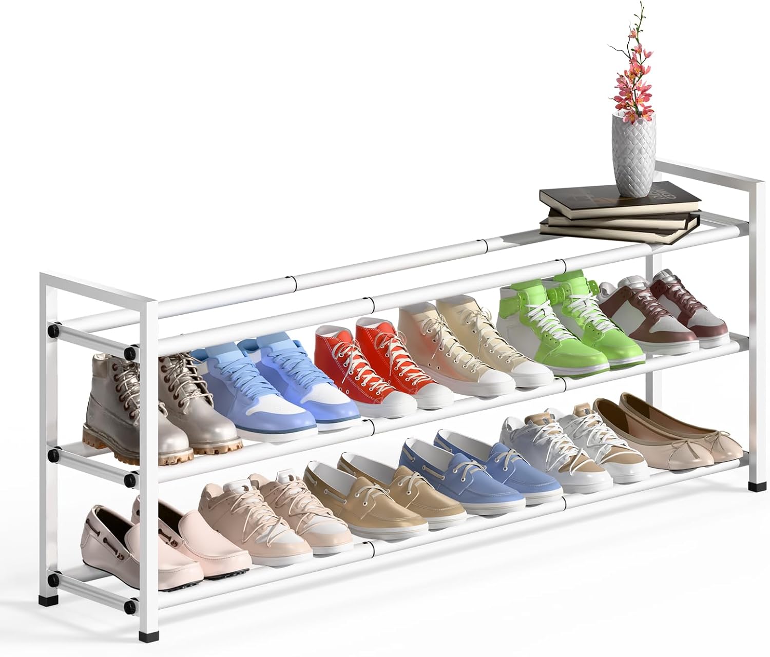 Bumusty 3-Tier Long Expandable Shoe Rack for Closet, 18"-44" Adjustable Shoe Rac...