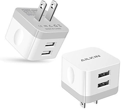 2Pack USB Wall Charger Plug, AILKIN 2.4A Dual Port USB Adapter Power Cube Fast C...