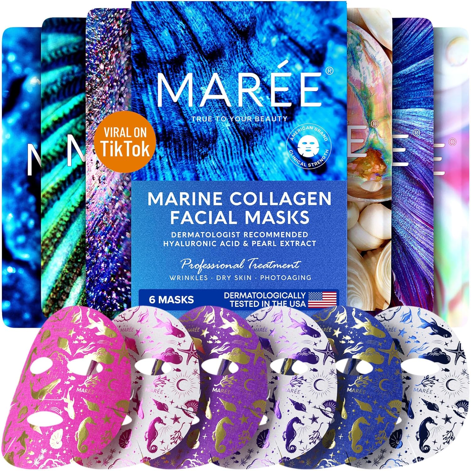 MAREE Collagen Facial Mask with Hyaluronic Acid - Sheet Face Masks Skincare with...