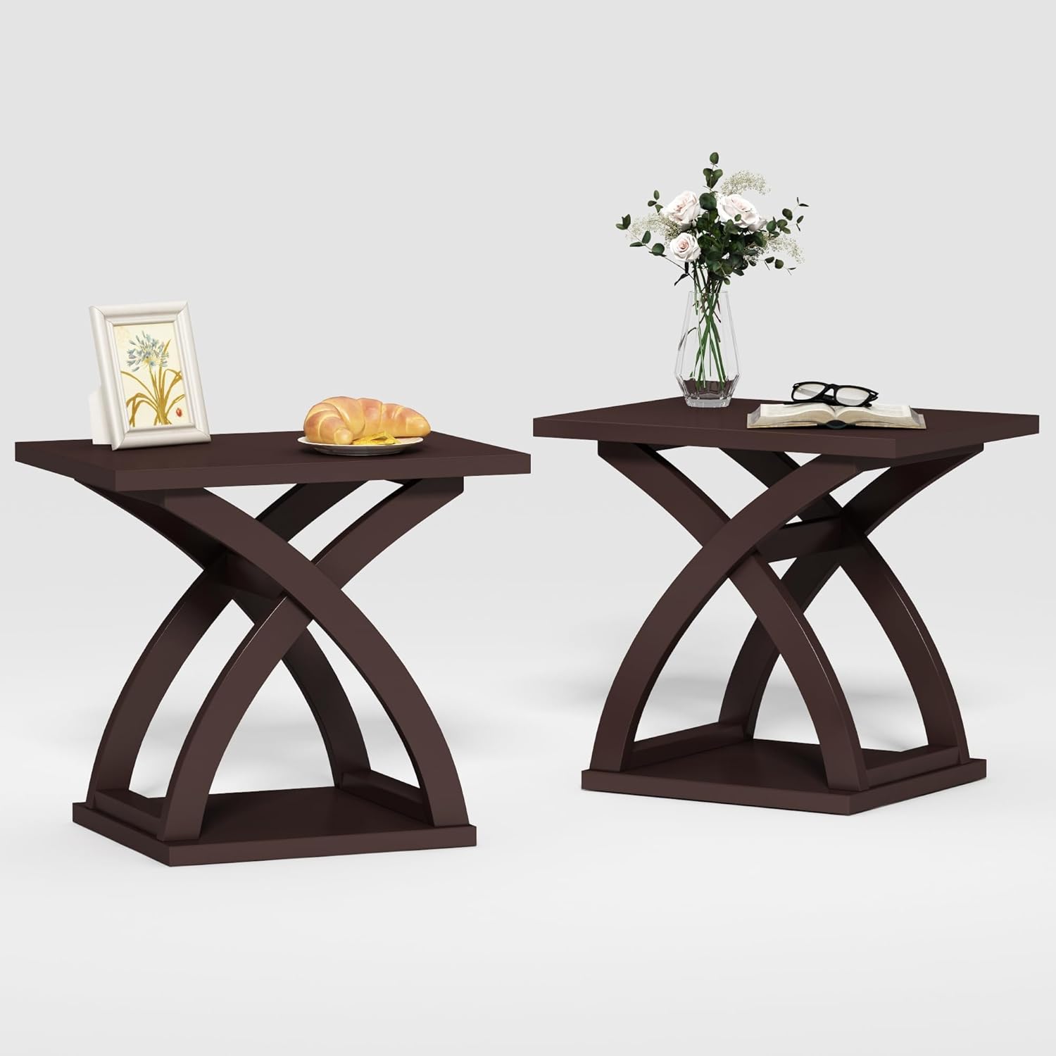 ChooChoo End Side Table Set of 2, Modern End Table with Storage Shelf, X-Design...