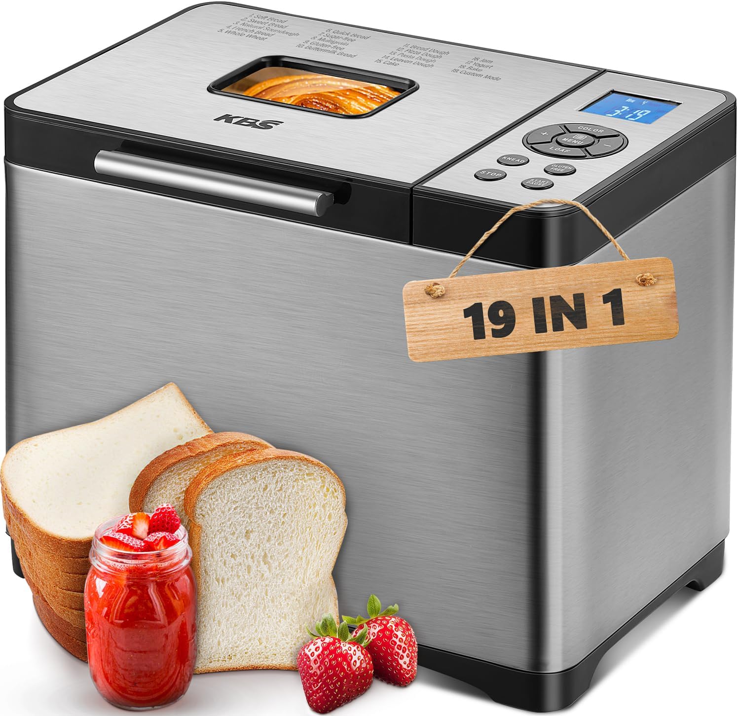 KBS 2LB Bread Maker, 19-in-1 Automatic Bread Machine Stainless Steel with Cerami...