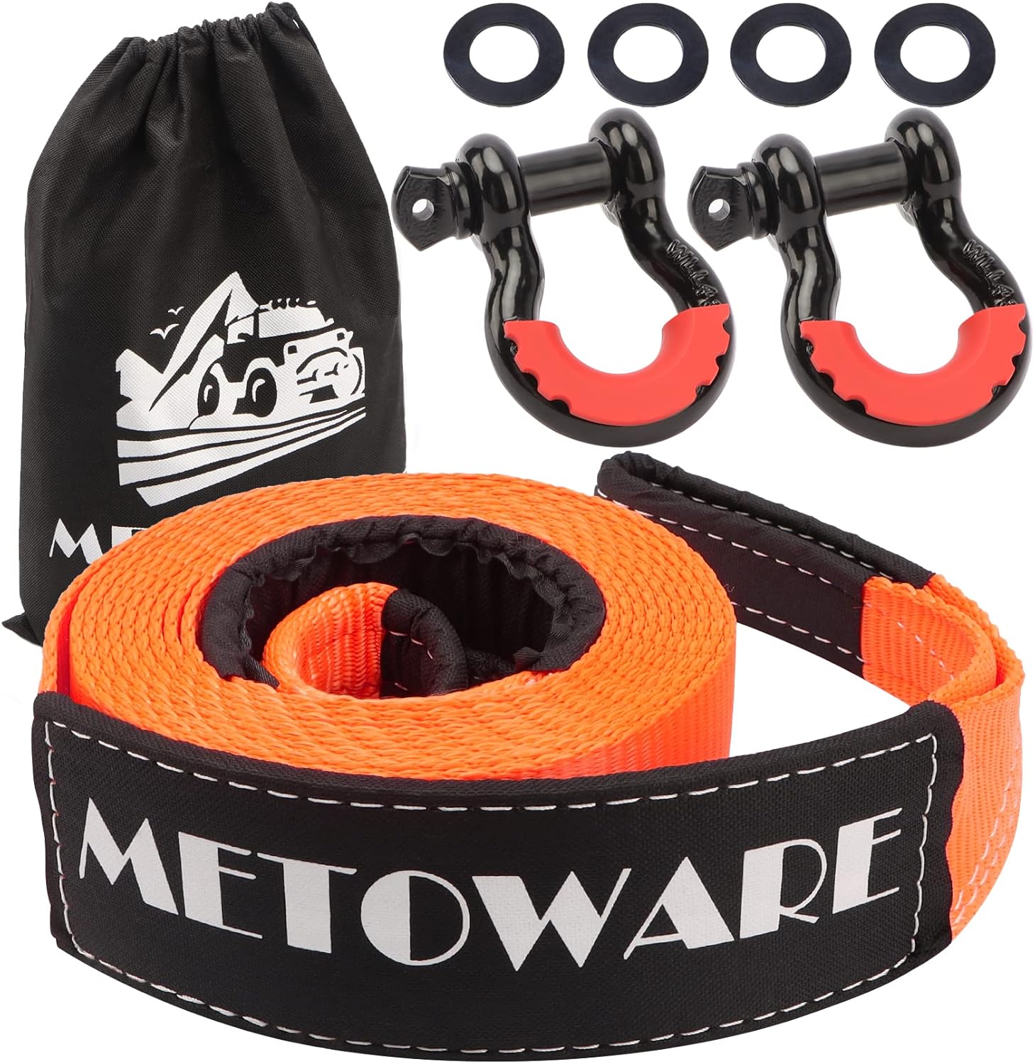 METOWARE Heavy Duty Tow Strap Recovery Kit - 3" x 20ft(35,000lbs) Tree Saver Win...