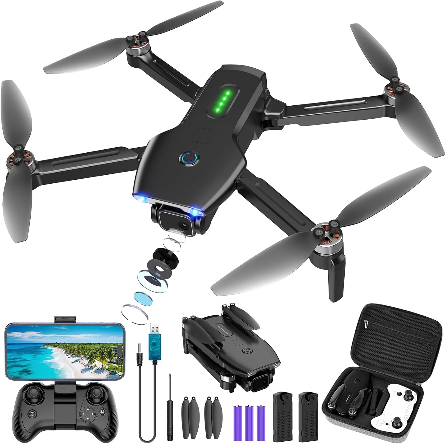 Drone with Camera, Brushless Motor 1080P FPV Drone with 2 Batteries, One Key Tak...