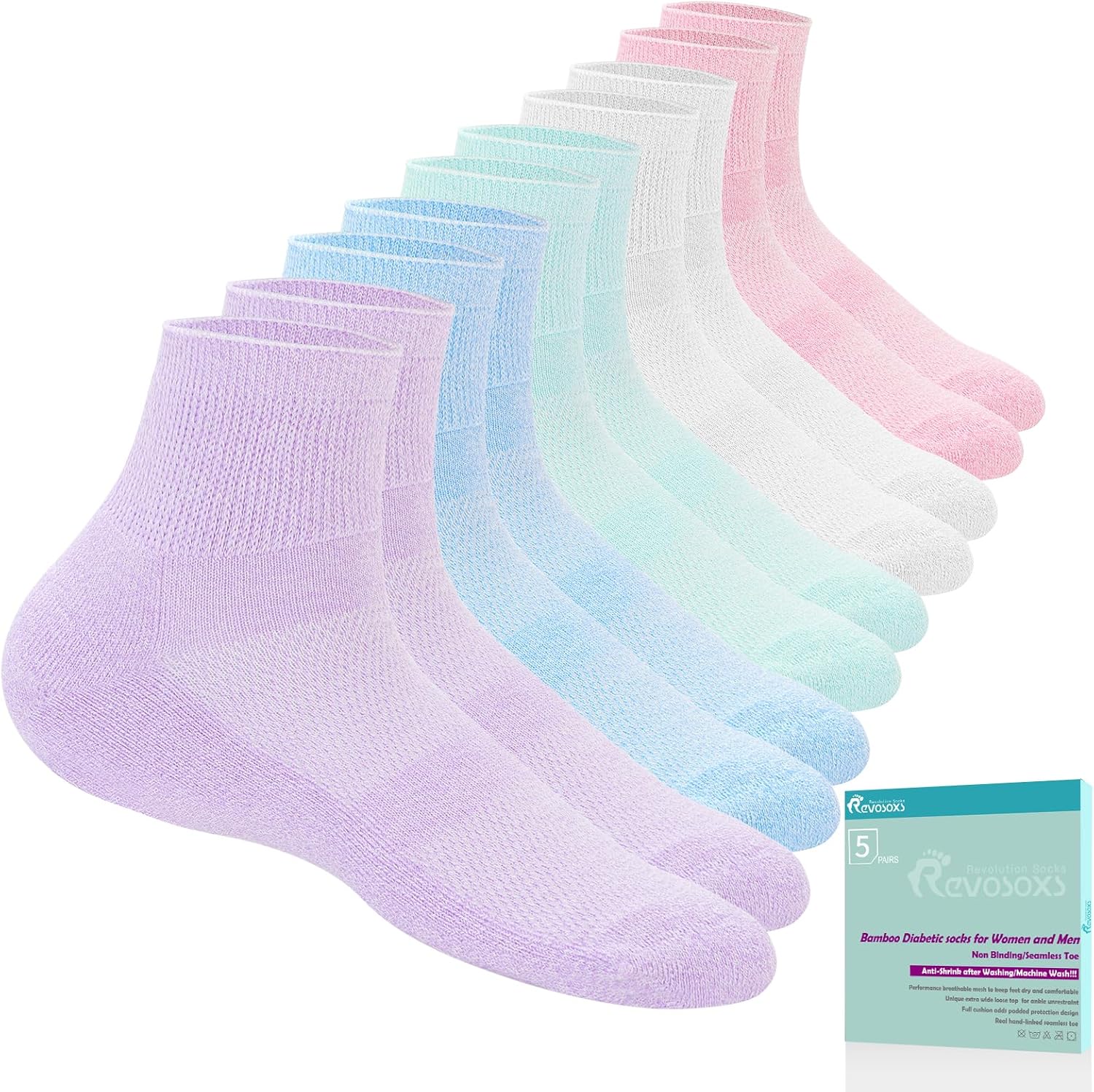 Diabetic Socks for Women Men,5 Pairs Bamboo Viscose Non Binding Diabetic Ankle S...