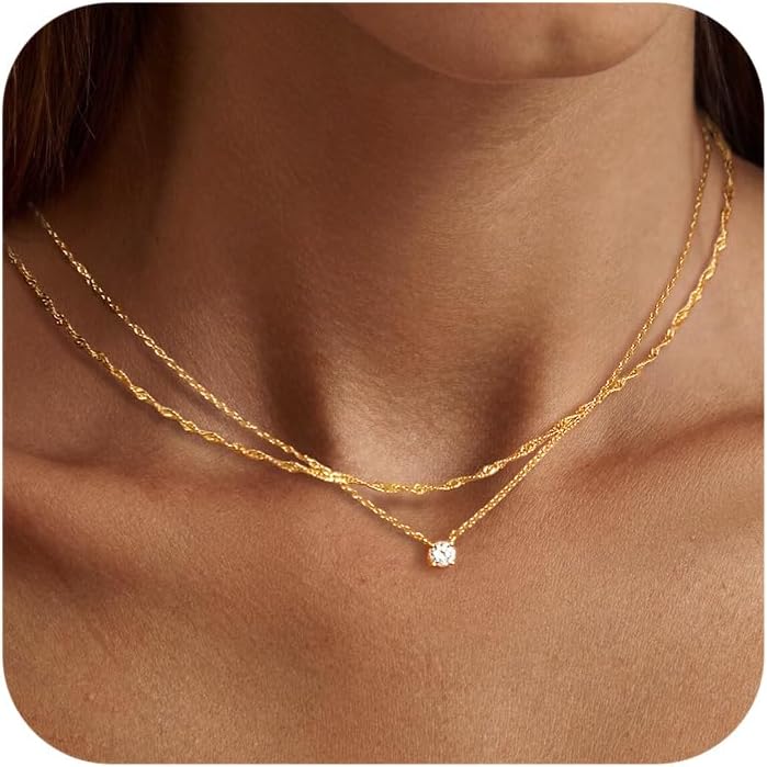 Tewiky Diamond Necklaces for Women, Dainty 14k Gold/Sterling Silver Choker Neckl...