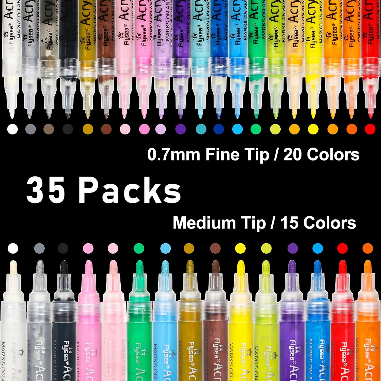 NAWOD 35 Premium Acrylic Paint Marker Pens, Double...