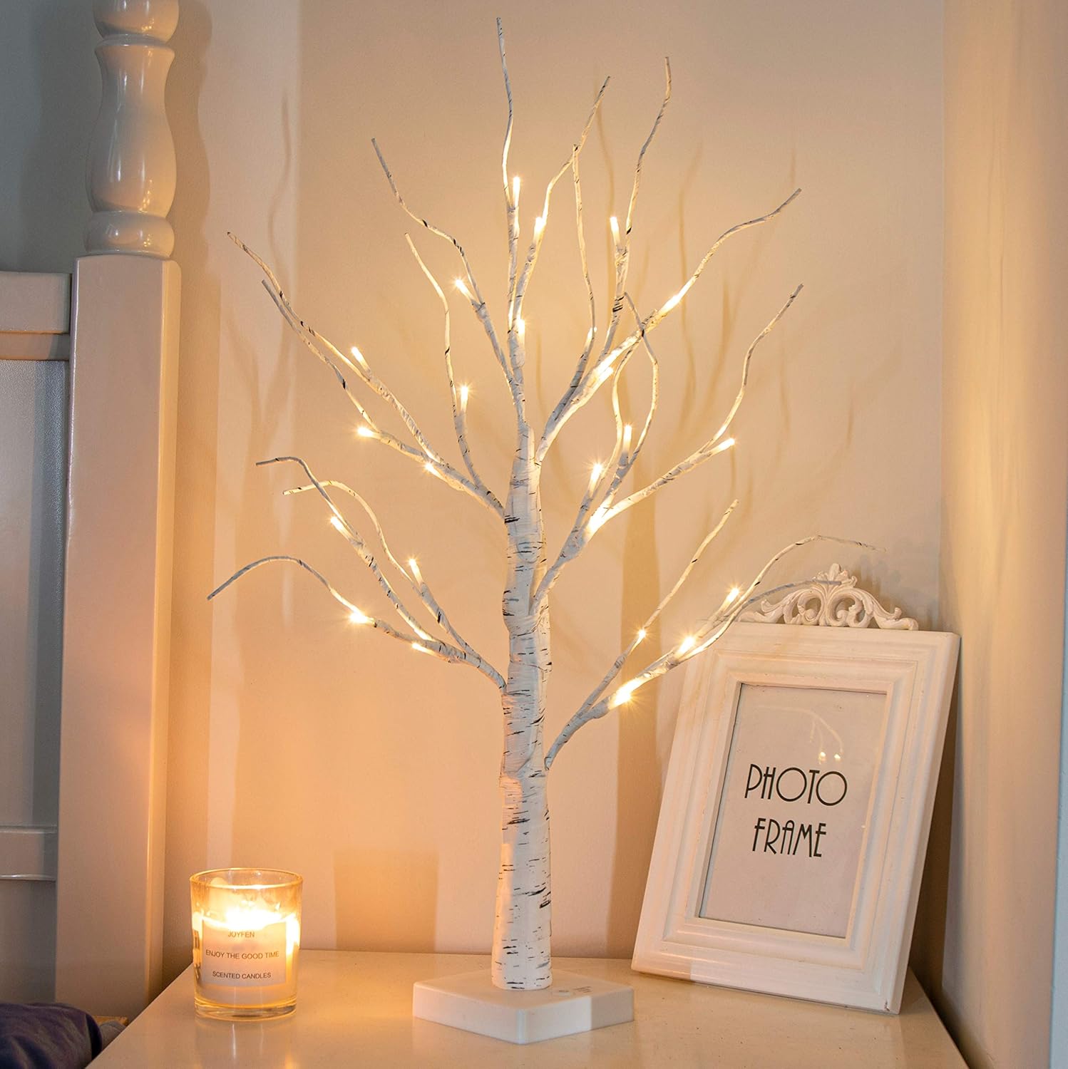 PEIDUO Artificial Tree for Table Decor, 2FT Birch Tree with LED Lights, Warm Whi...