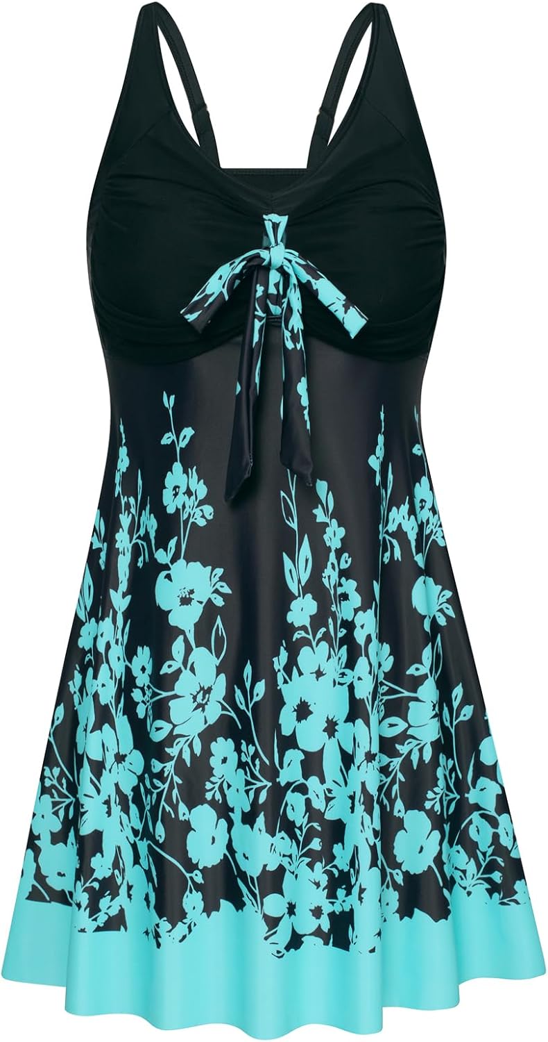 Hanna Nikole Women's Two Piece Swim Dress Plus Size Tummy Control Floral Printed...
