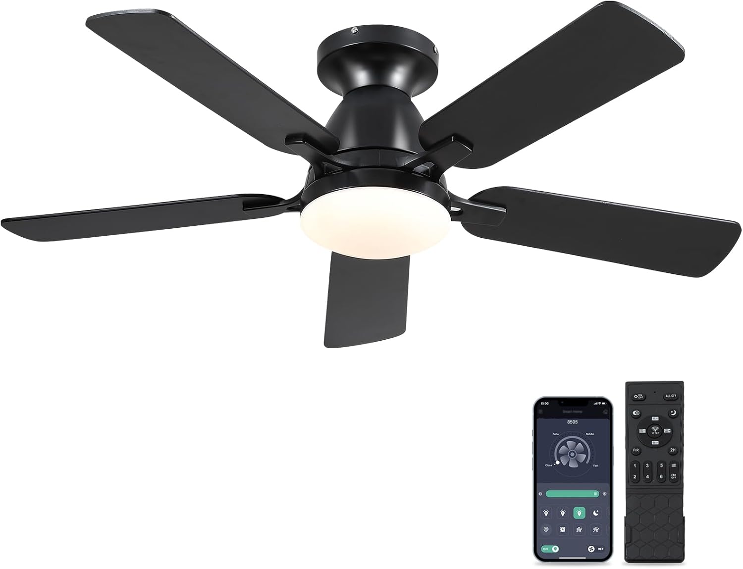 Ceiling Fans with Lights- 46"Low Profile Indoor Ceiling Fan with Light and Remot...