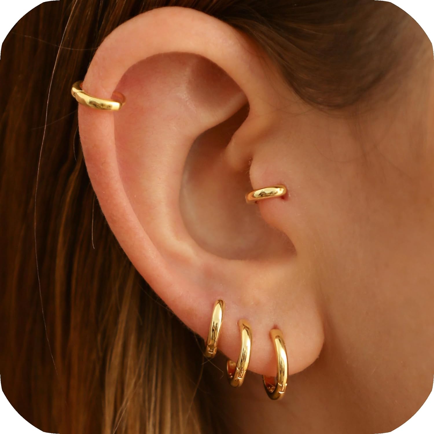925 Sterling Silver Small Gold Hoop Earrings for Women Men,18K Gold Plated Hinge...