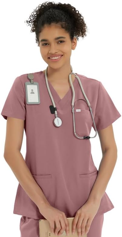 Medical Scrub Tops for Women - Soft Stretch V-Neck Top Scrubs with 3 Pockets Pin...