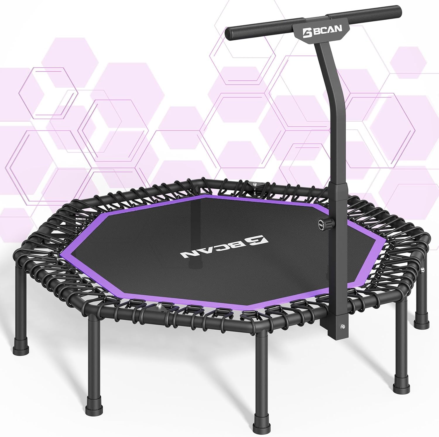 BCAN 51" Mini Foldable Trampoline, Max Load 450 LBS Fitness Trampoline with T-Ad...
