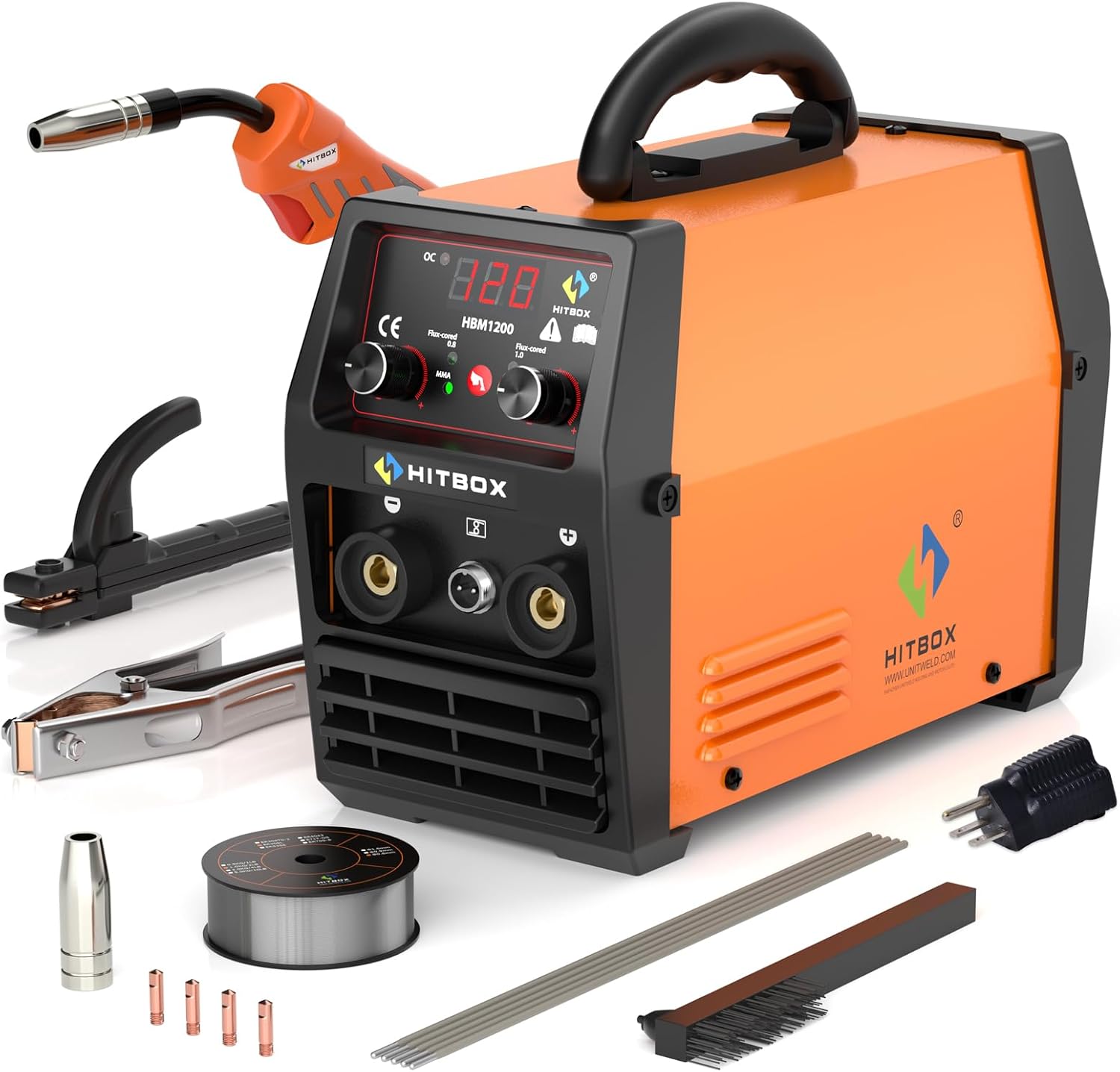 HITBOX 145A MIG Welder Gasless, 110V/220V Dual Voltage Flux Core Welder Flux MIG...