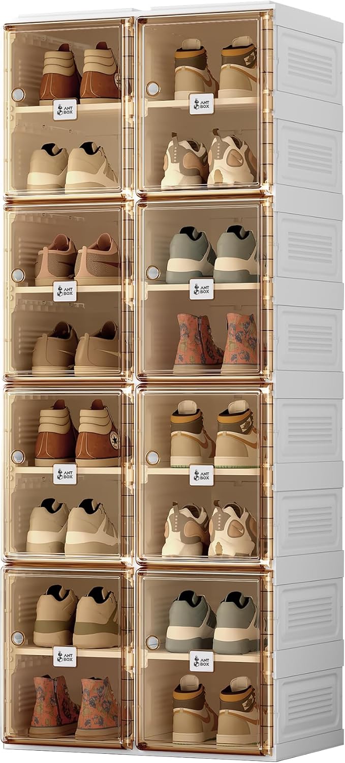 Shoe Organizer Storage Box, Portable Folding Shoe Rack for Closet with Magnetic...