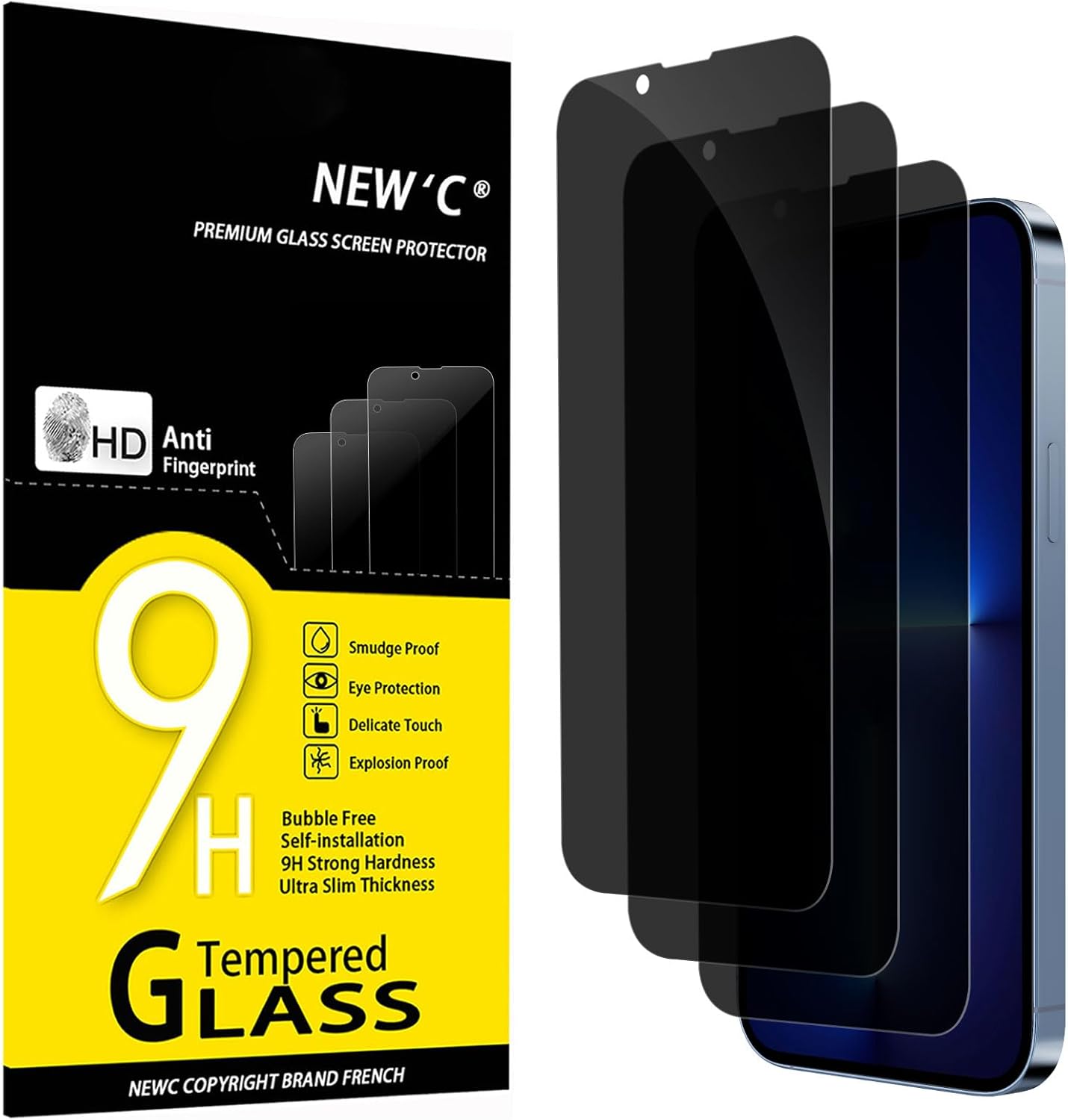 NEW'C 3 Pack Privacy Screen Protector for iPhone 13 Pro Max, iPhone 14 Plus (6.7...