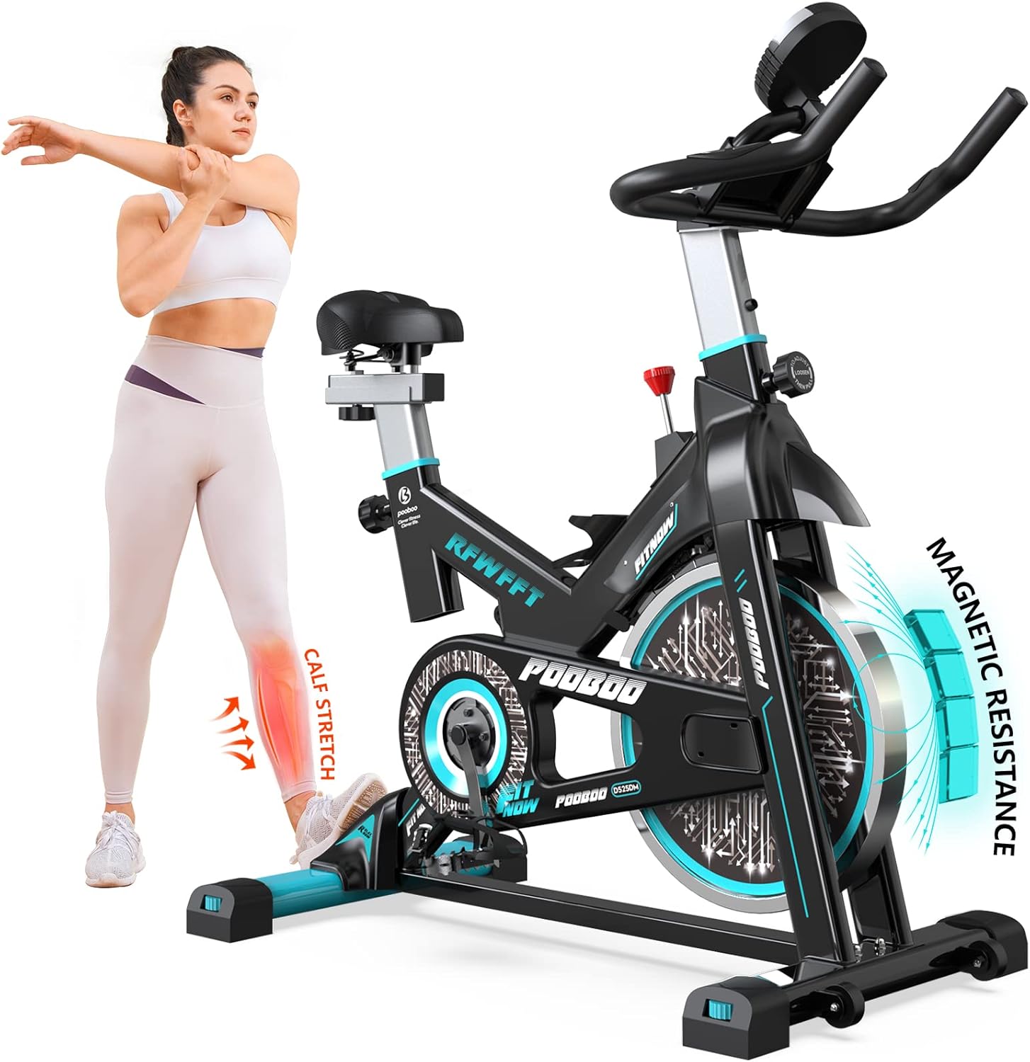 pooboo Exercise Bike, Adjustable Magnetic/Brake Pad Resistance Silent Belt Drive...