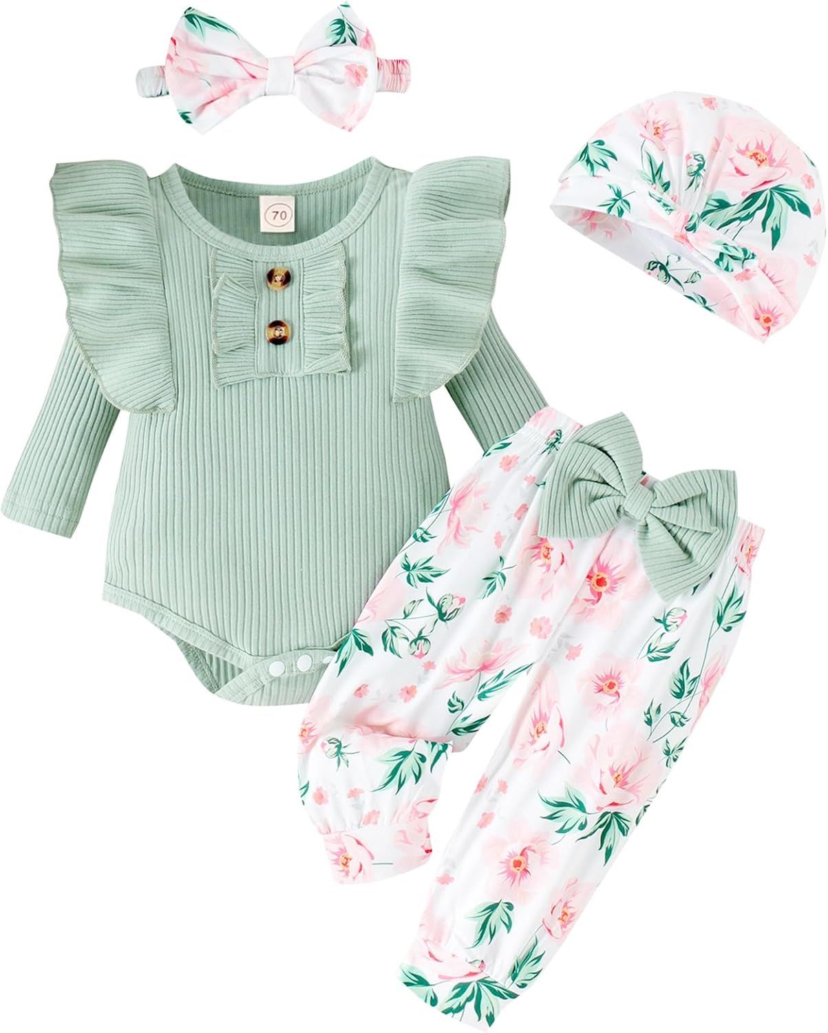 Baby Girl Clothes Infant Newborn Outfits Romper Pants Cute Bow Headband Hat Sets...
