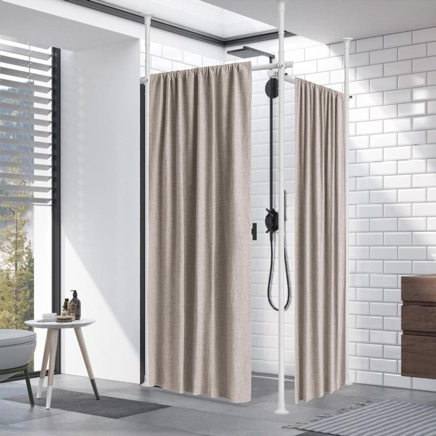 HOSKO Double Curtain Divider Stand - 48 to 144 inches Expandable Curtain Rods Ro...