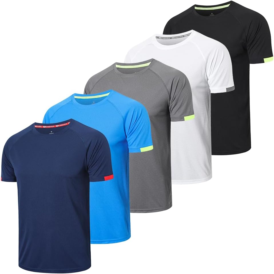 5 Pack Workout Shirts for Men Quick Dry Crew Neck Short Sleeve Tee Tops Moisture...