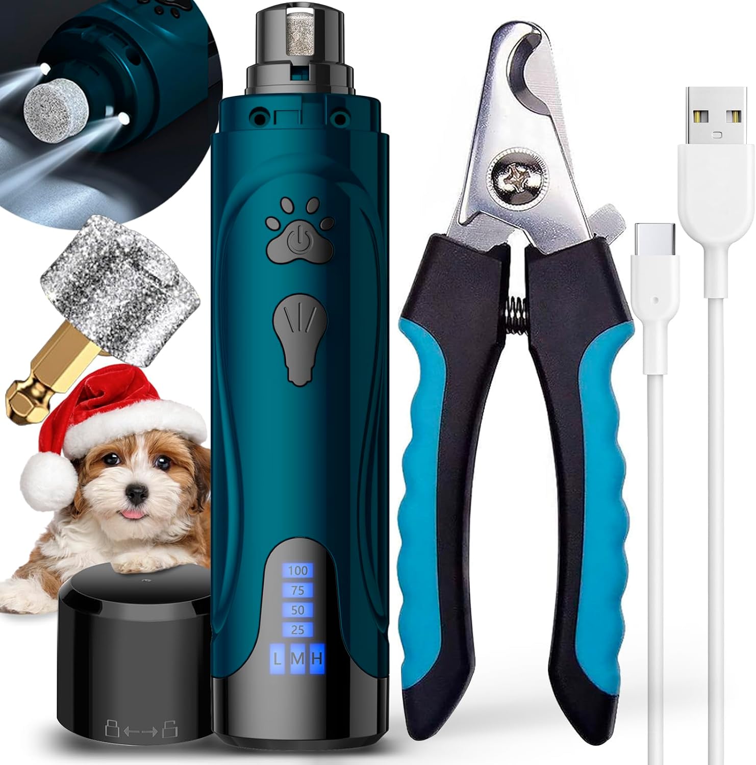 Dog Nail Grinder, Dog Nail Trimmers and Clippers Kit, Super Quiet Electric Pet N...