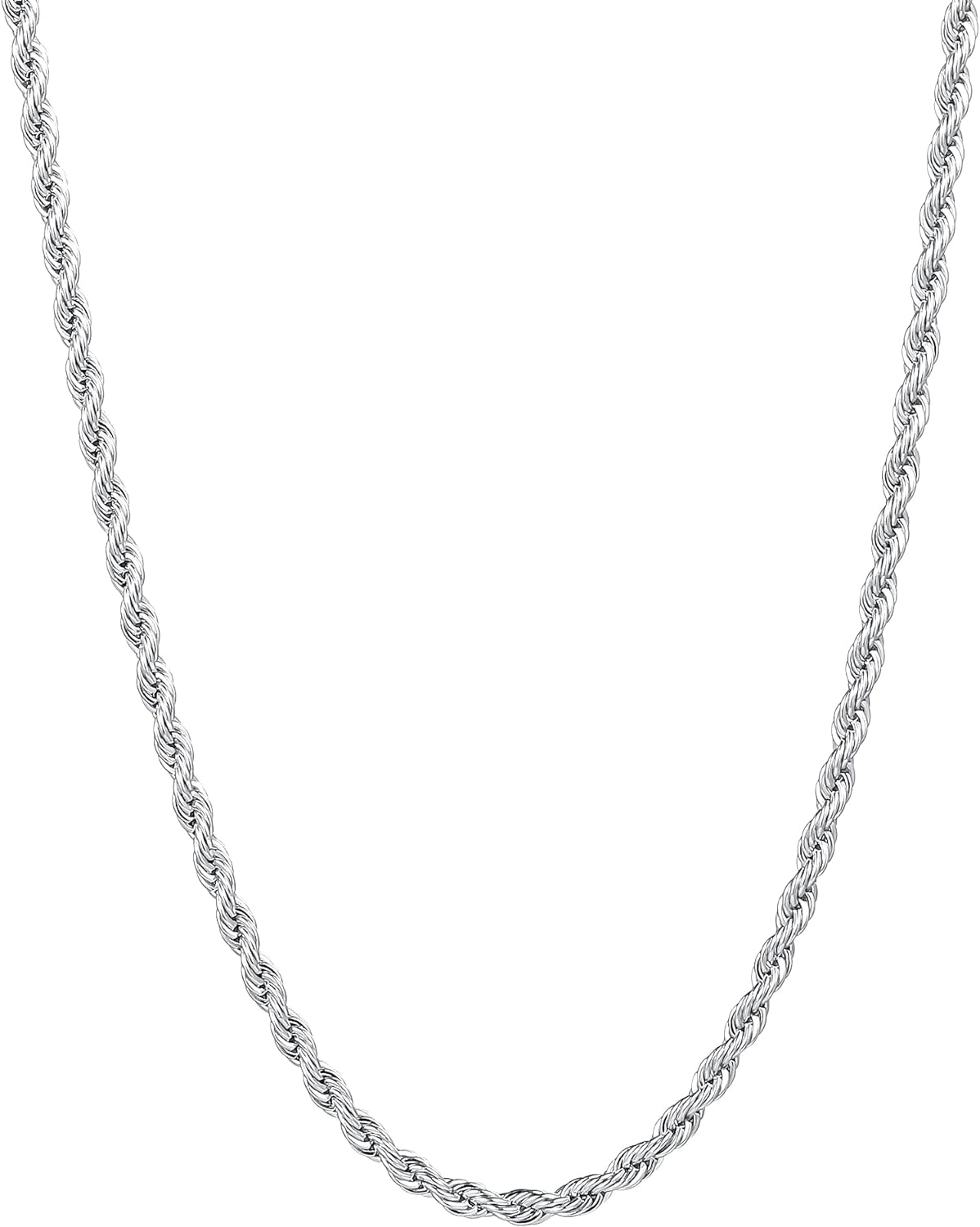 Fiusem 3mm Rope Chain Necklace for Men, Silver Tone Mens Chain Necklace, Stainle...