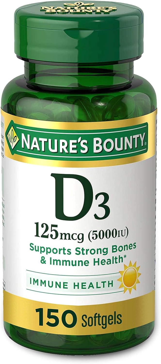 Nature's Bounty Vitamin D3, Immune and Bone Support, 5000IU, Rapid Release Softg...