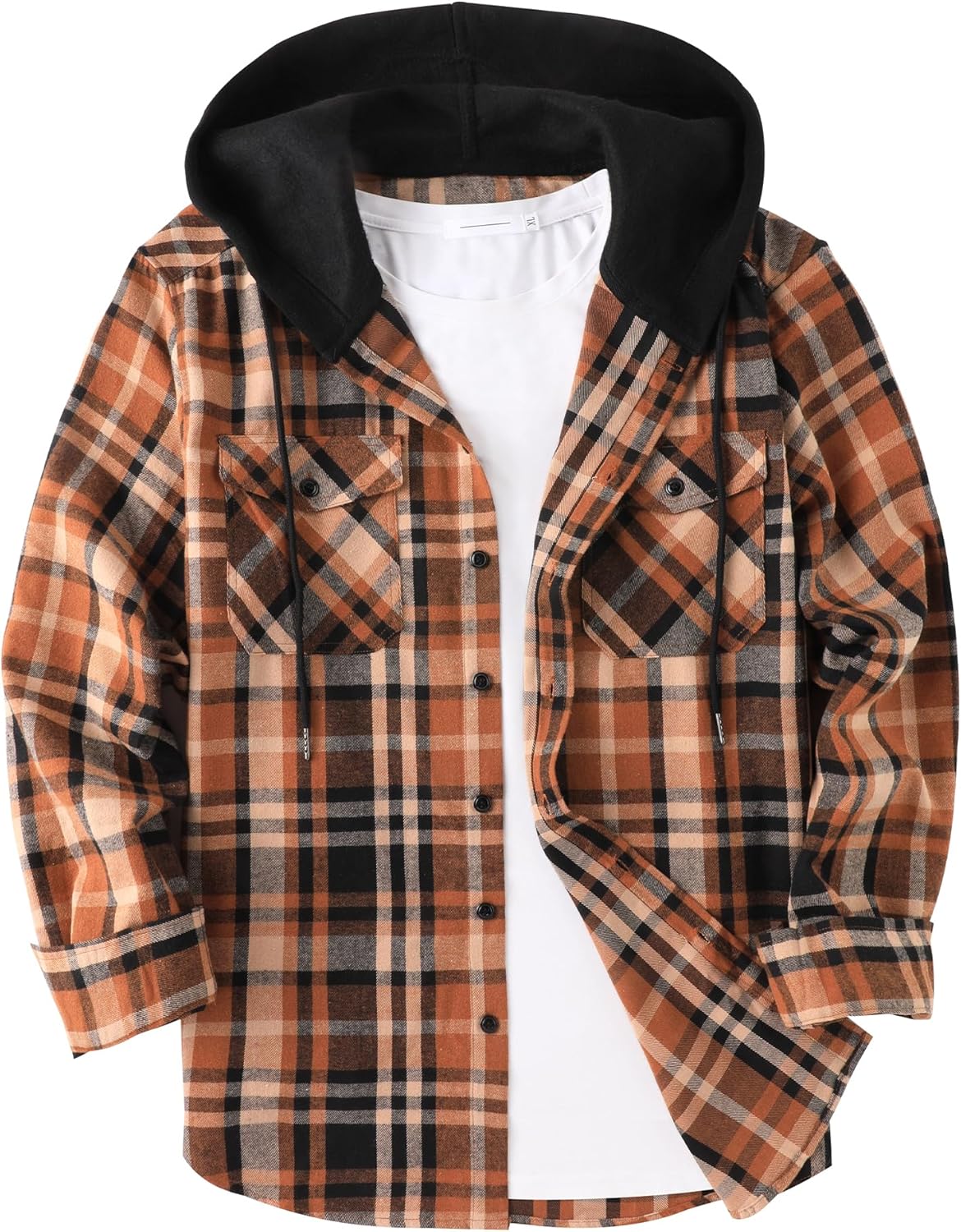 ZITY Men's Flannel Hoodie Shirts Casual Button Down Plaid Shirt Jackets for Men...