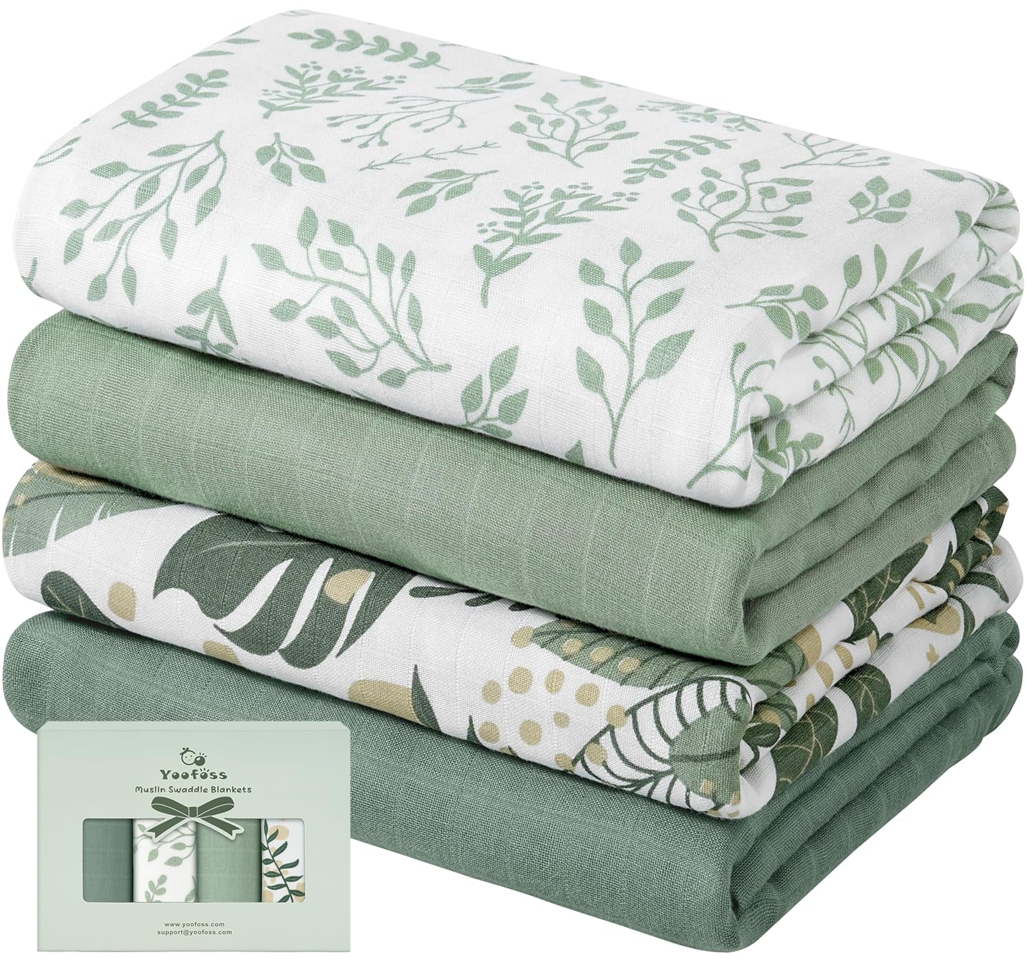 Yoofoss Muslin Swaddle Blankets, 4-Pack Receiving Blankets for Baby Boys and Gir...