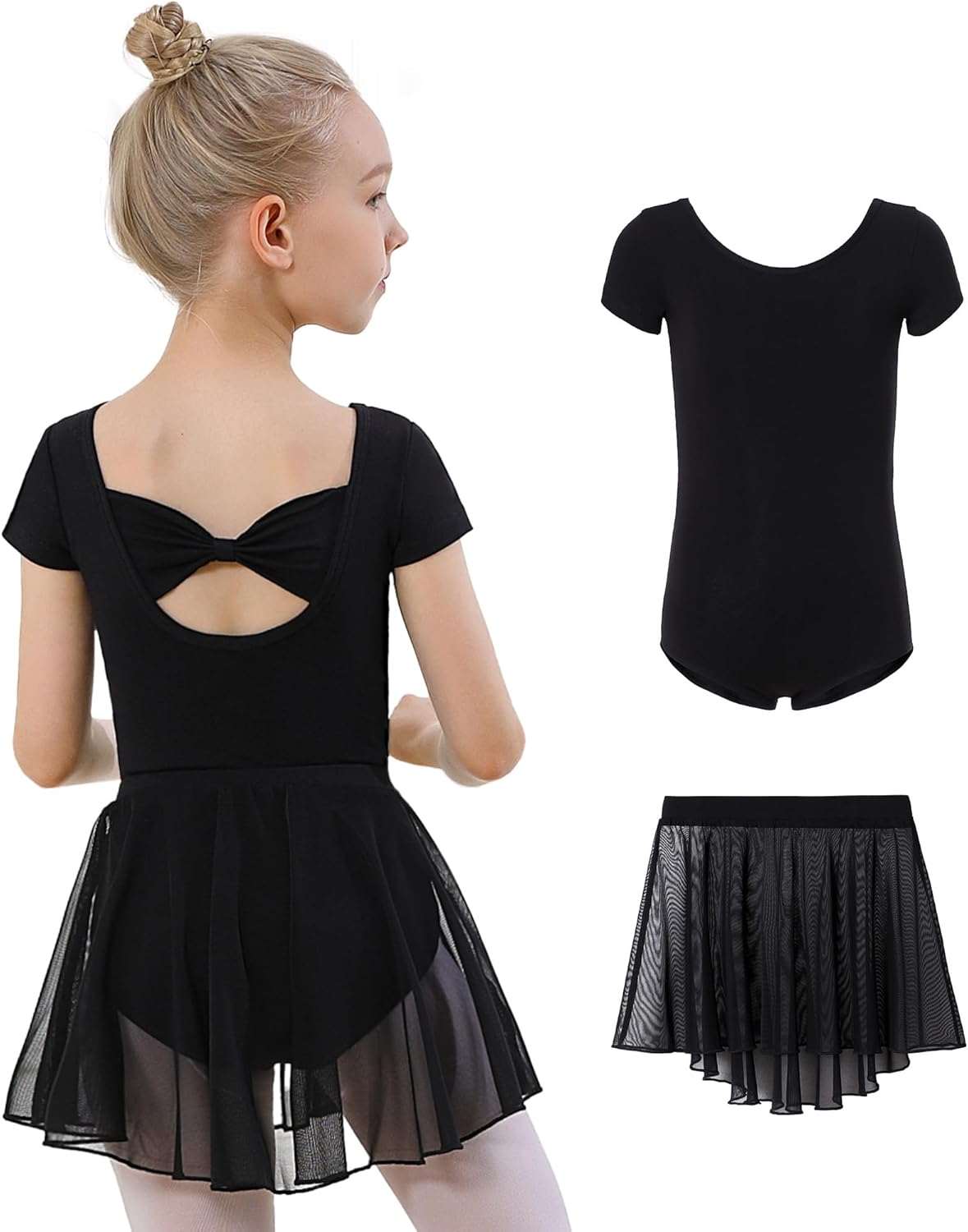 DIPUG Girls Ballet Leotards with Removable Skirt Toddler Hollow Back Dance Dress...