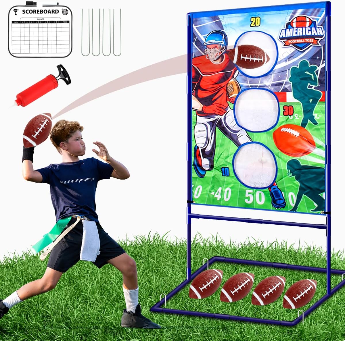 Football Toss Games with 4 Inflatable Footballs, Football Gifts for Boys 8-12, F...