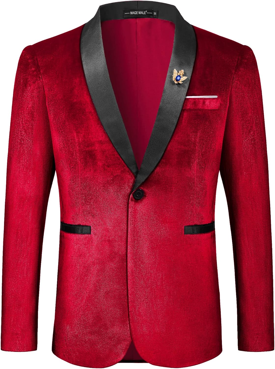 MAGE MALE Men's Velvet Slim Fit Suit Blazer Jacket Shawl Lapel One Button Dinner...