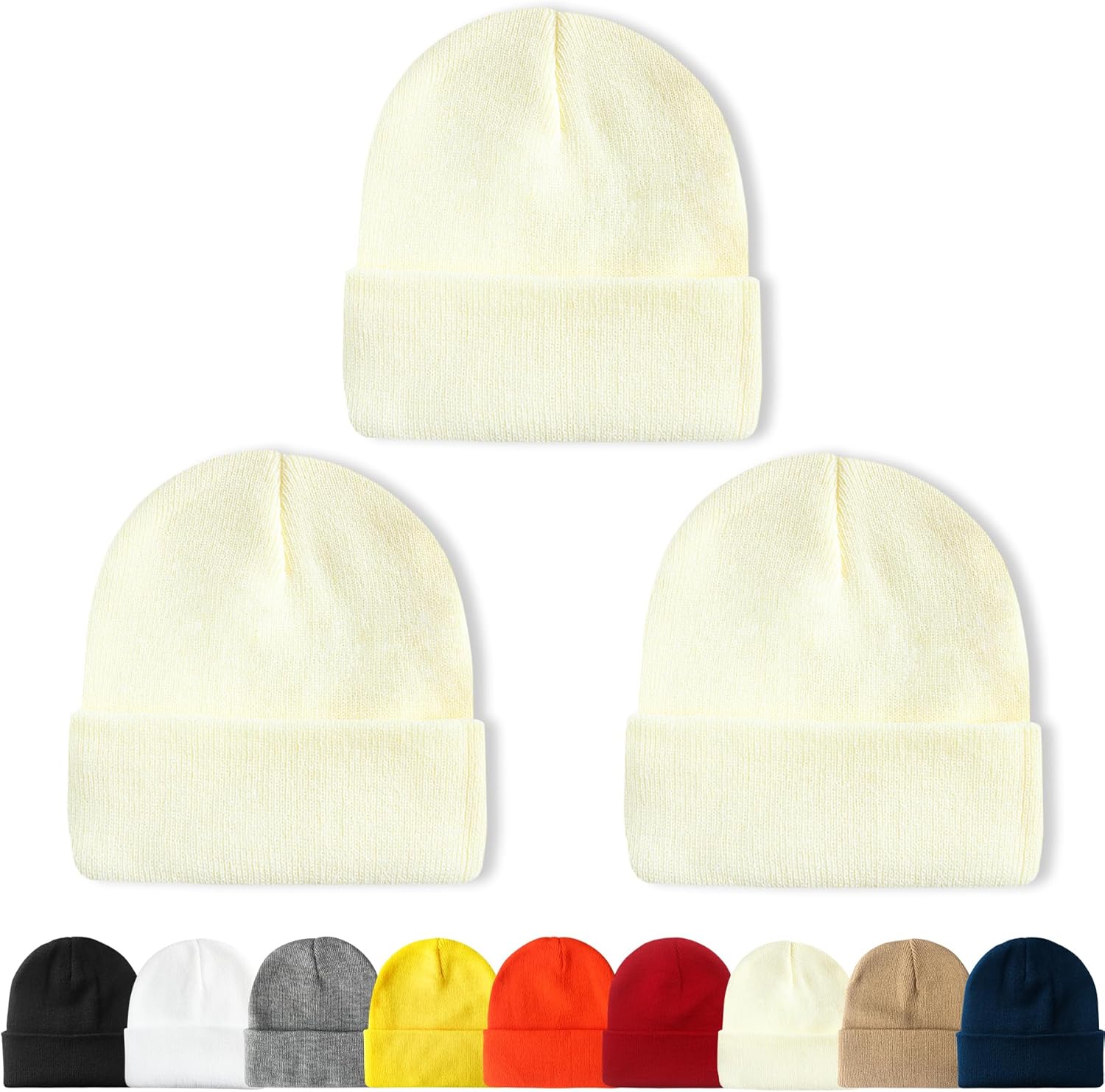 NPQQUAN 3 Packs Unisex Beanie Hats for Men Women Winter Knit Beanies Beige + Bei...