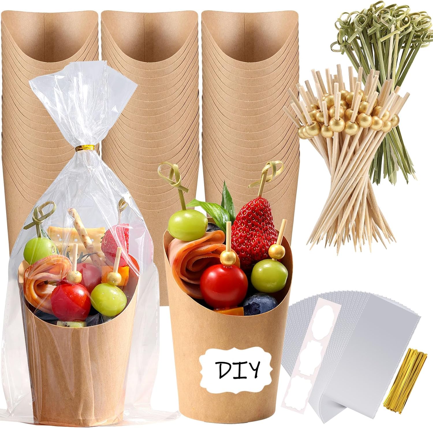 100 Pcs Charcuterie Cups with Sticks 14oz, Individual Disposable Handheld Holder...