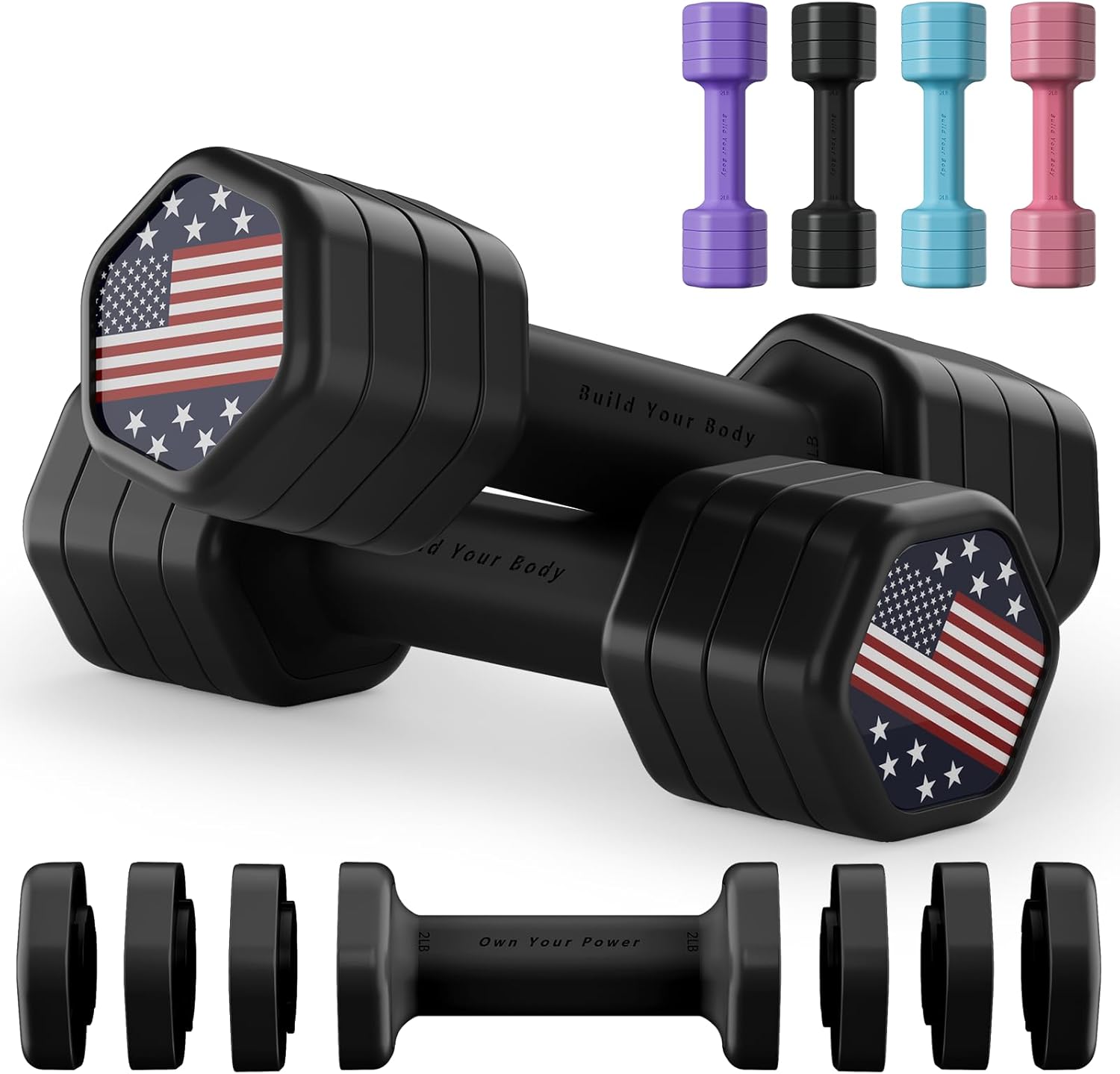 Adjustable Dumbbell Set of 2, 4 in 1 Hand Weights for Women at Home, 5 lb Weight...