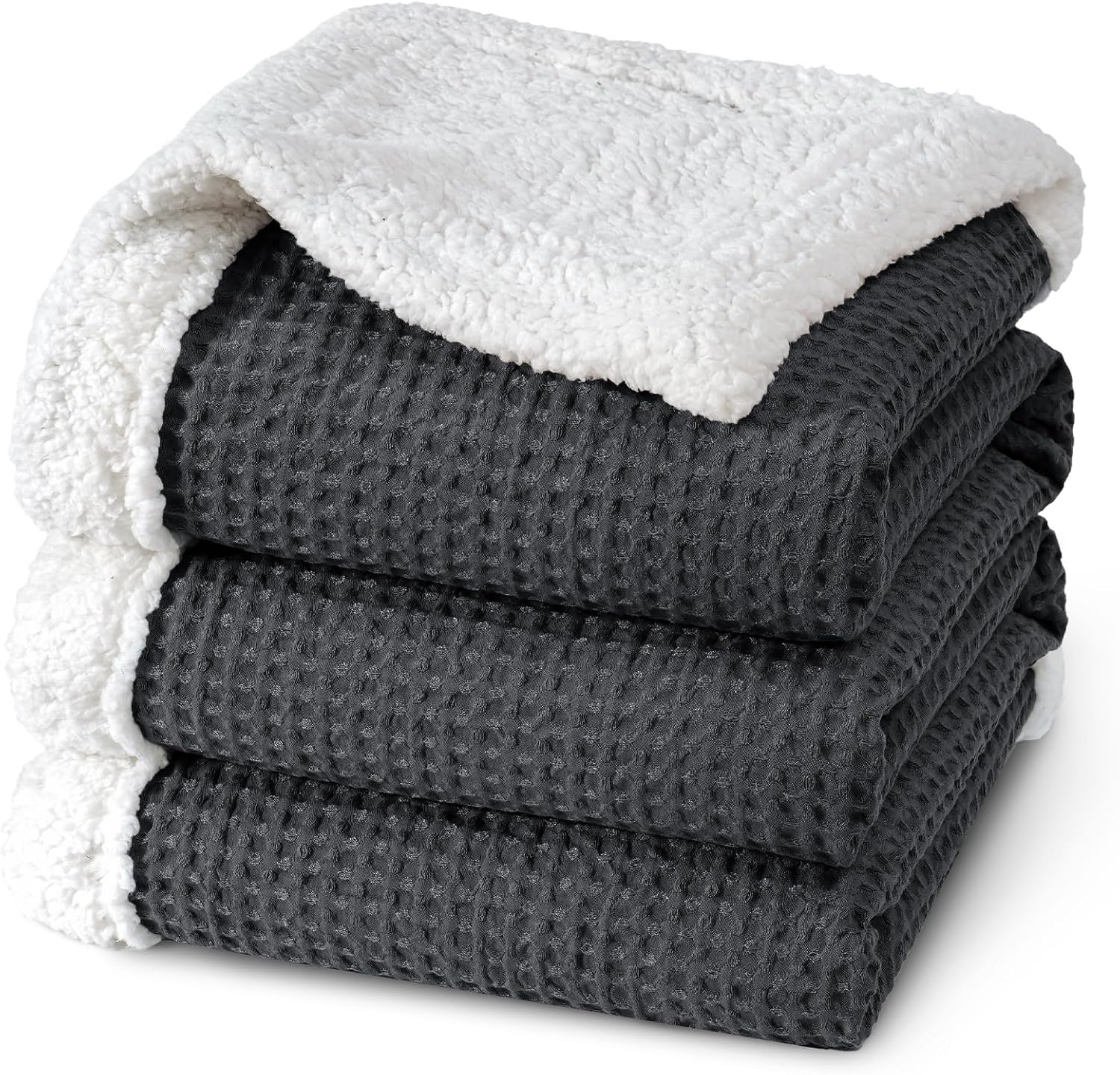 PHF Waffle Sherpa Blanket Queen Size, 90x90 Inches Luxury Plush Flannel Fleece B...