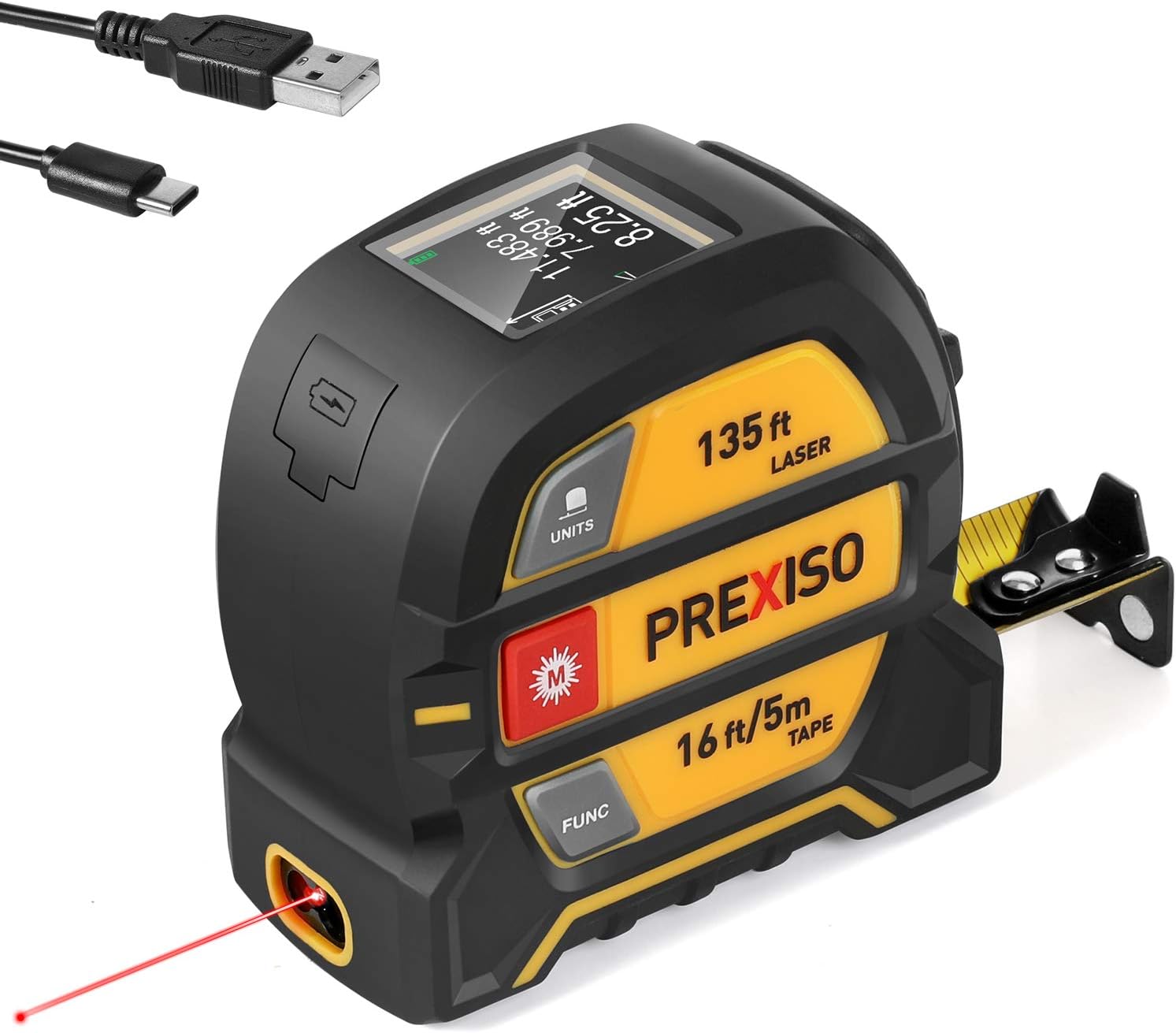 PREXISO 2-in-1 Laser Tape Measure - NOT DIGITAL TAPE - 135Ft Rechargeable Laser...