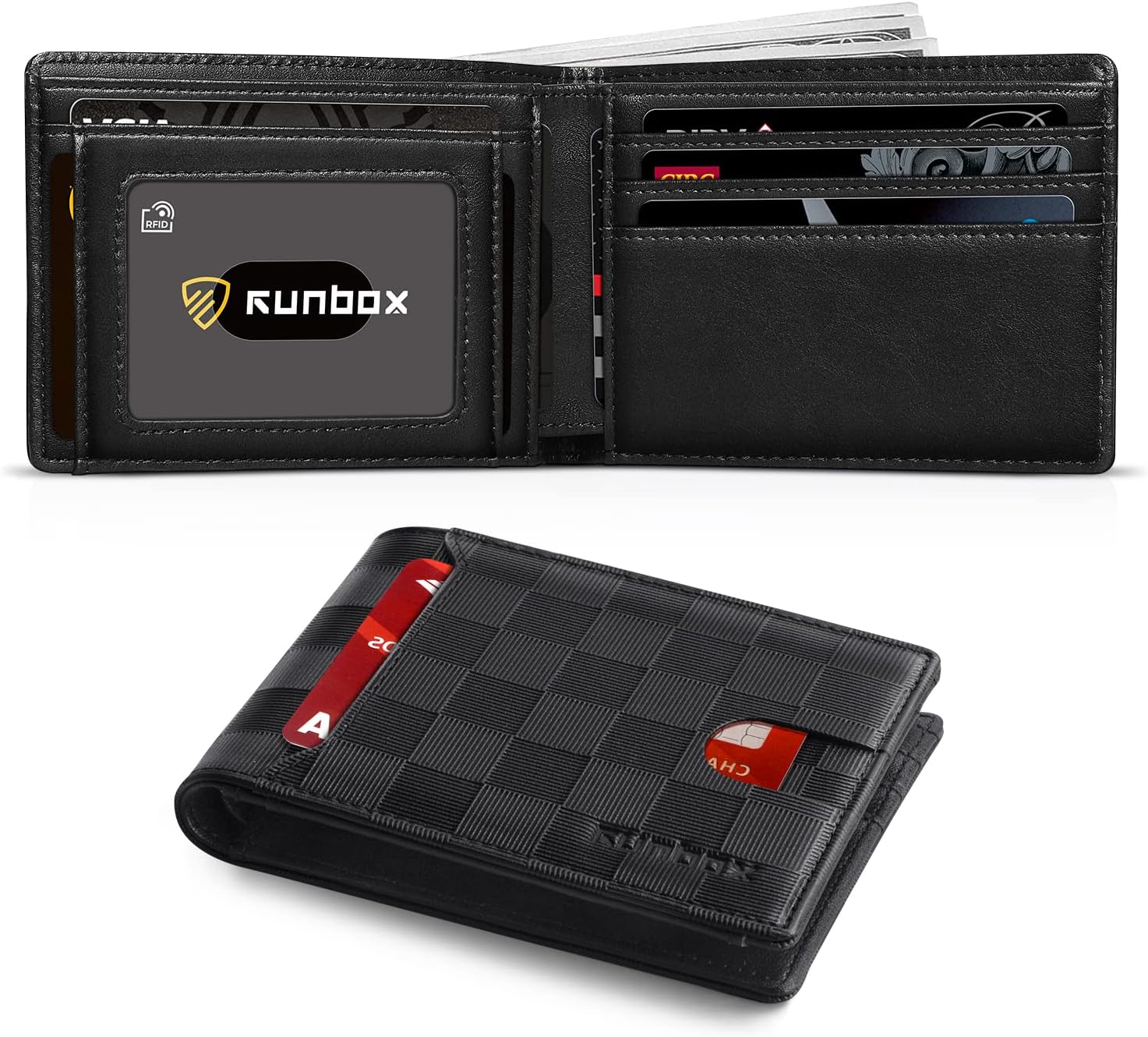 RUNBOX Wallet for Men Slim 11 Credit Card Holder Slots Leather RFID Blocking Sma...