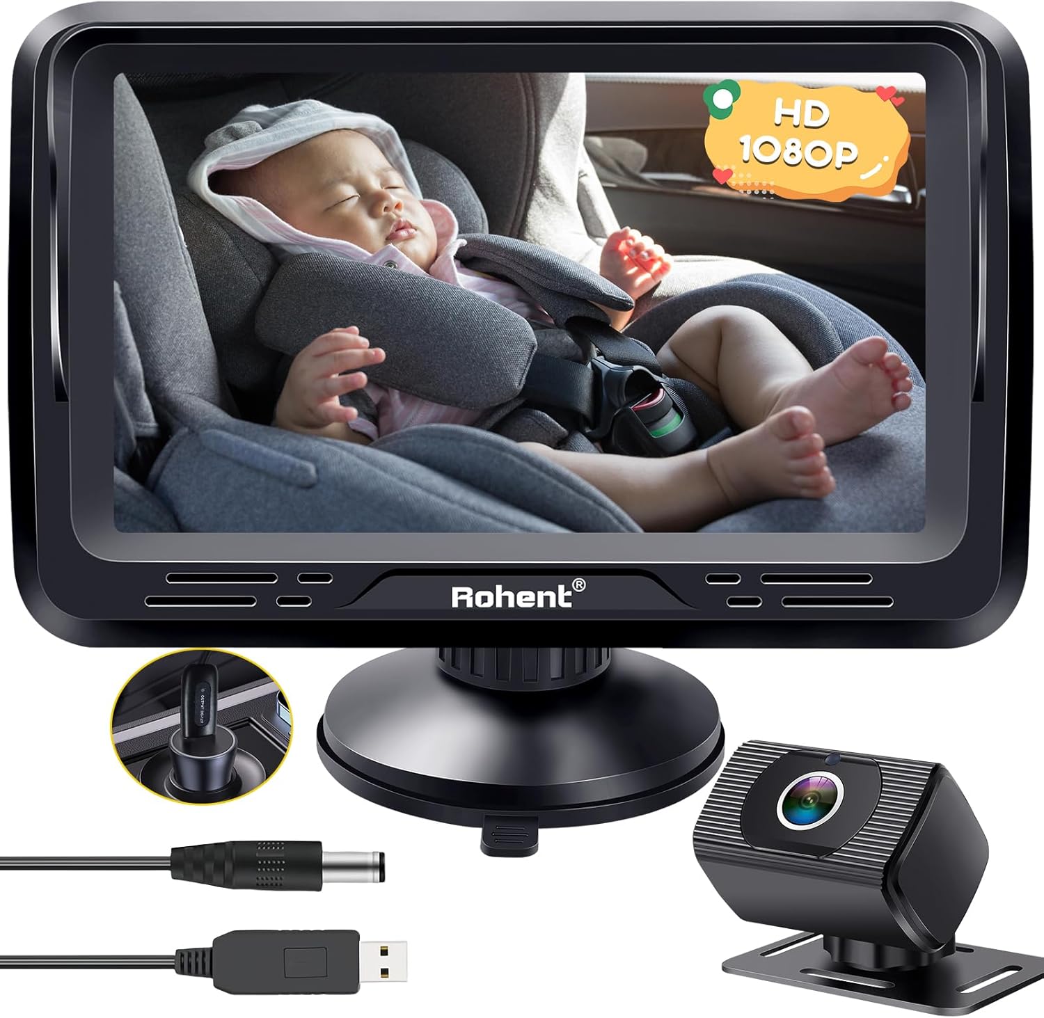 Rohent Baby Car Camera HD 1080P for Backseat: USB Plug and Play Easy to Install...