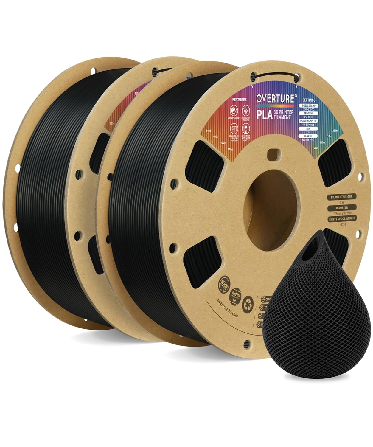 OVERTURE PLA Filament 1.75mm PLA 3D Printer Filament, 2kg Cardboard Spool (4.4lb...