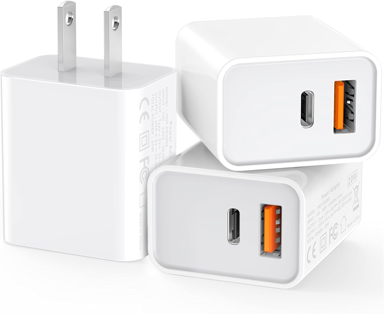 3 Pack USB C Wall Charger, 20W Durable Dual Port QC+PD 3.0 Power Adapter, Double...