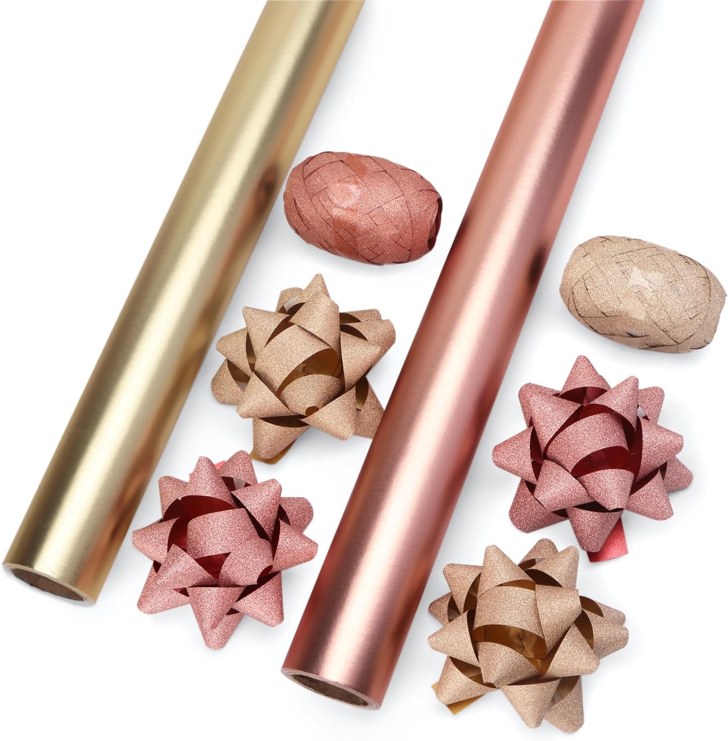 Ribbli Christmas Wrapping Paper Set, 2 Rolls Rose Gold and Gold Metallic Matte S...