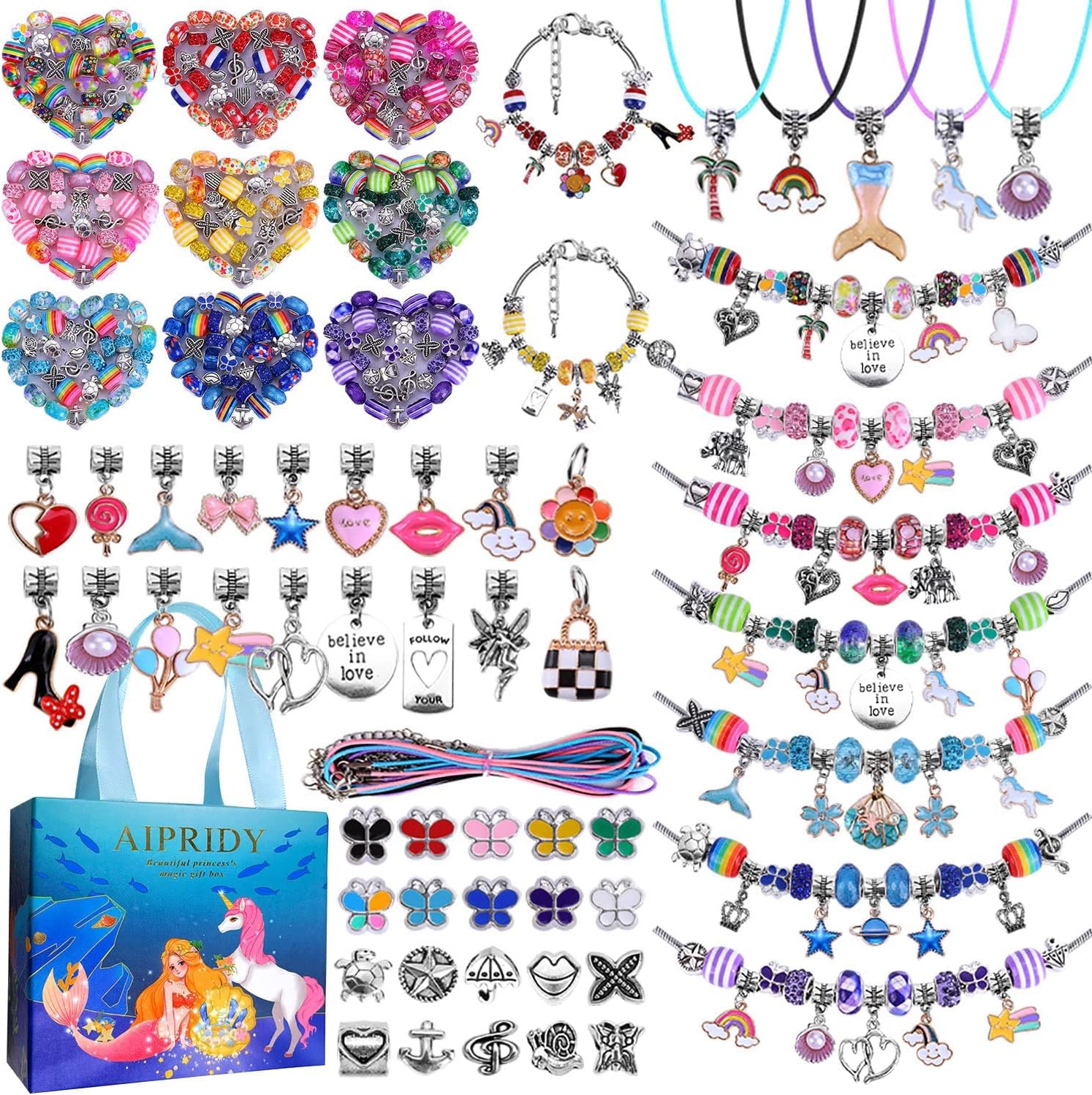 AIPRIDY 150 Pieces Charm Bracelet Making Kit,Unicorn Mermaid Crafts Gifts Set Ca...