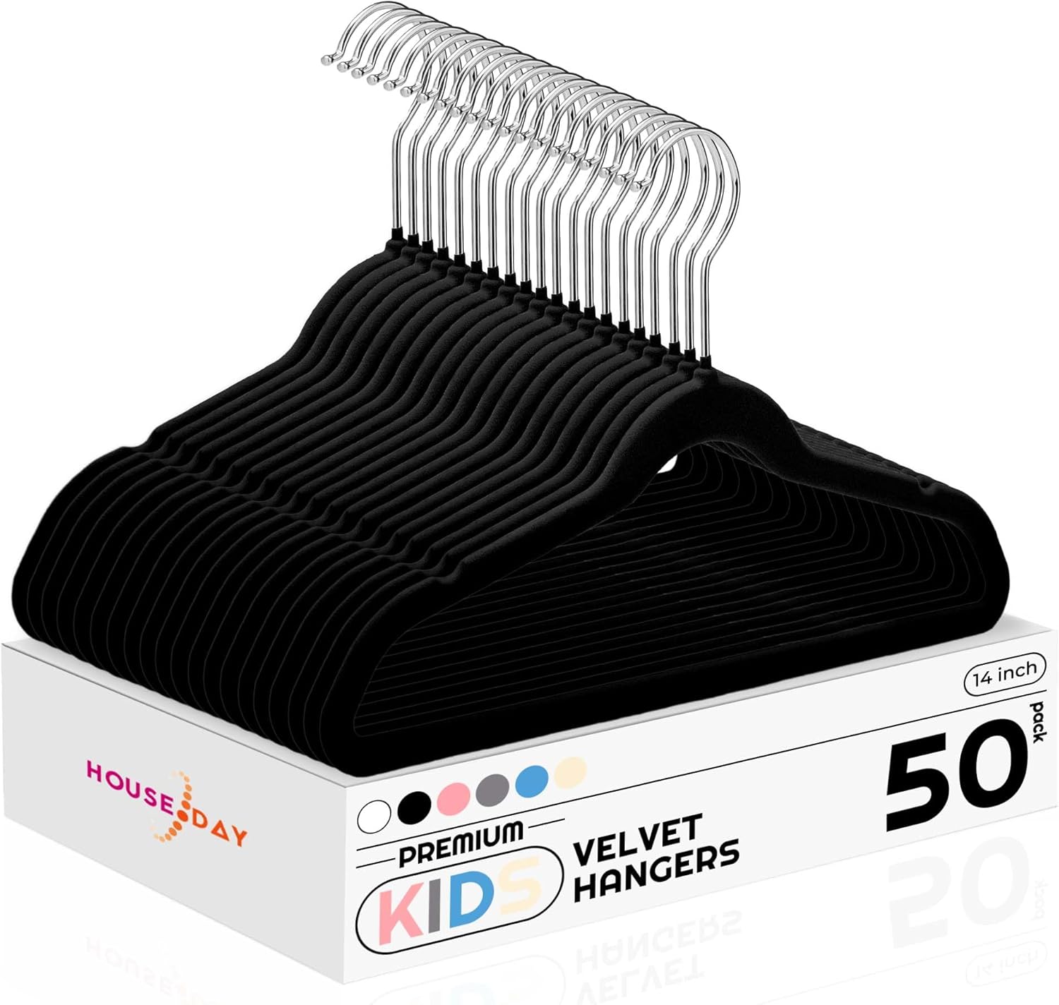 HOUSE DAY Kids Velvet Hangers 50 Pack, Durable Big Kids Hangers 14 Inch Hangers...