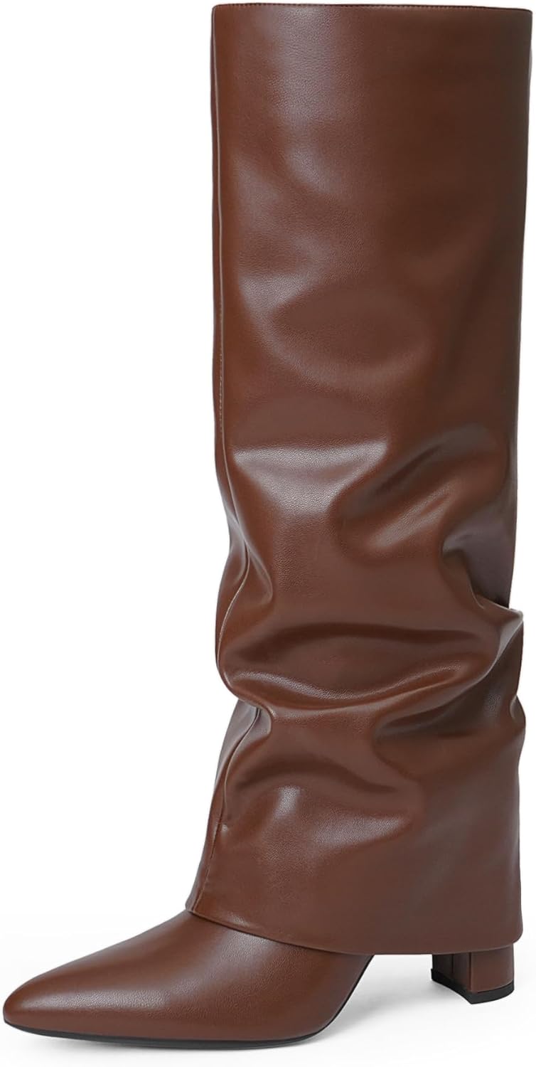 Modatope Knee High Boots Women Fold Over Knee High Boots Chunky High Heels Long...