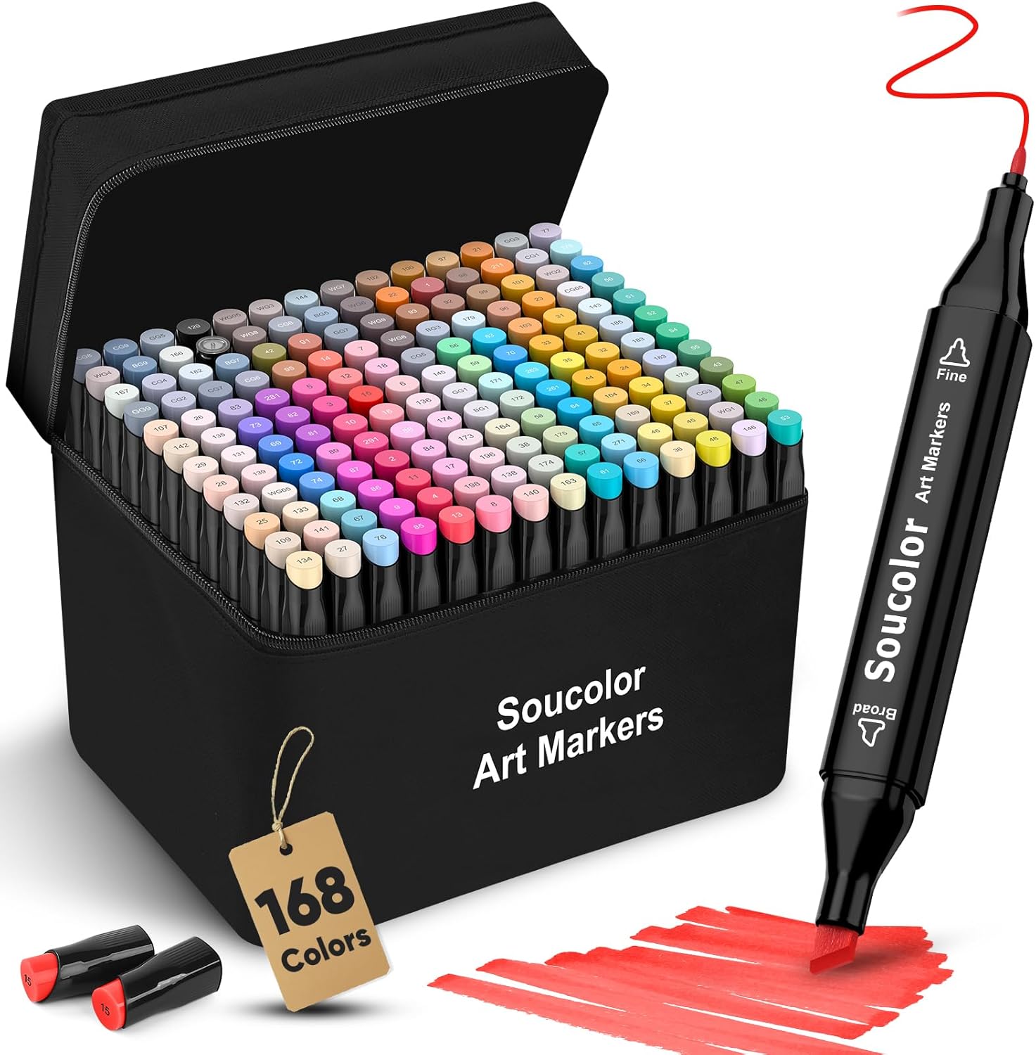 Alcohol Based Marker with Case, 168 Colors Dual Tip Permanent Art Markers for Bo...