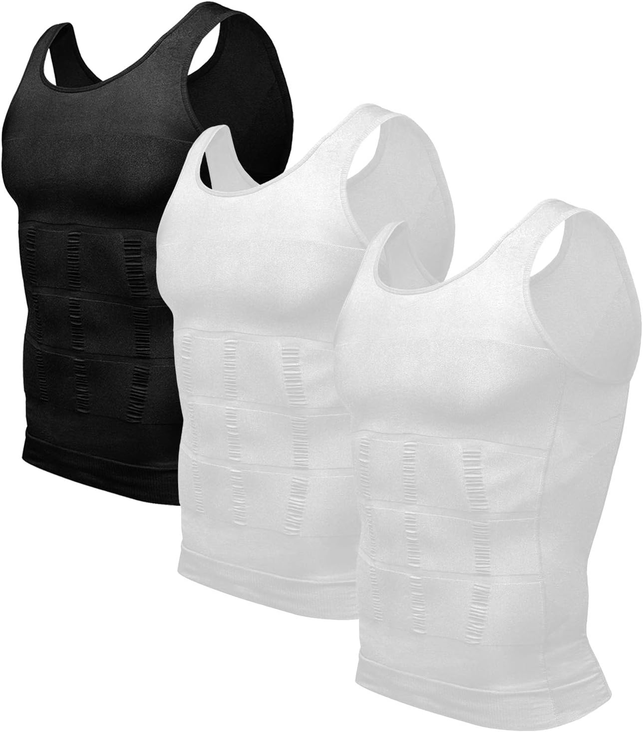 Odoland Mens 3 Pack Body Shaper Slimming Tummy Vest Thermal Compression Shirt Ta...