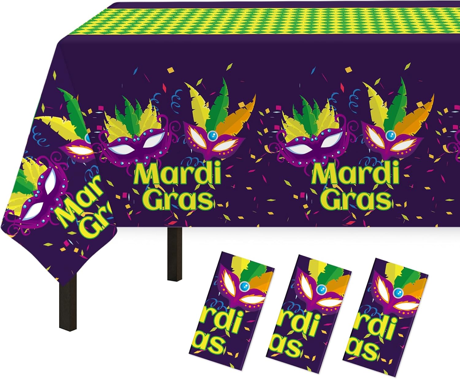 Mardi Gras Decorations for Party,3 Pack Disposable Plastic Mardi Gras Tablecloth...