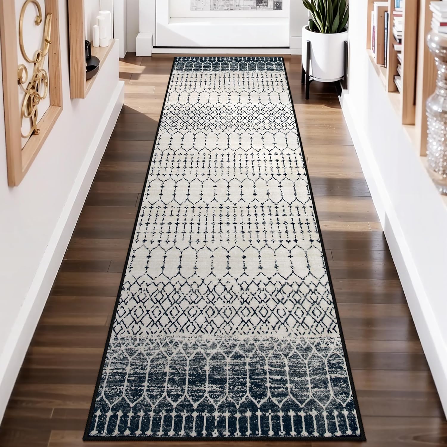 Lahome Moroccan Hallway Runner Rug, Washable Black 2x8 Runner Rug Ultra-Thin Sta...