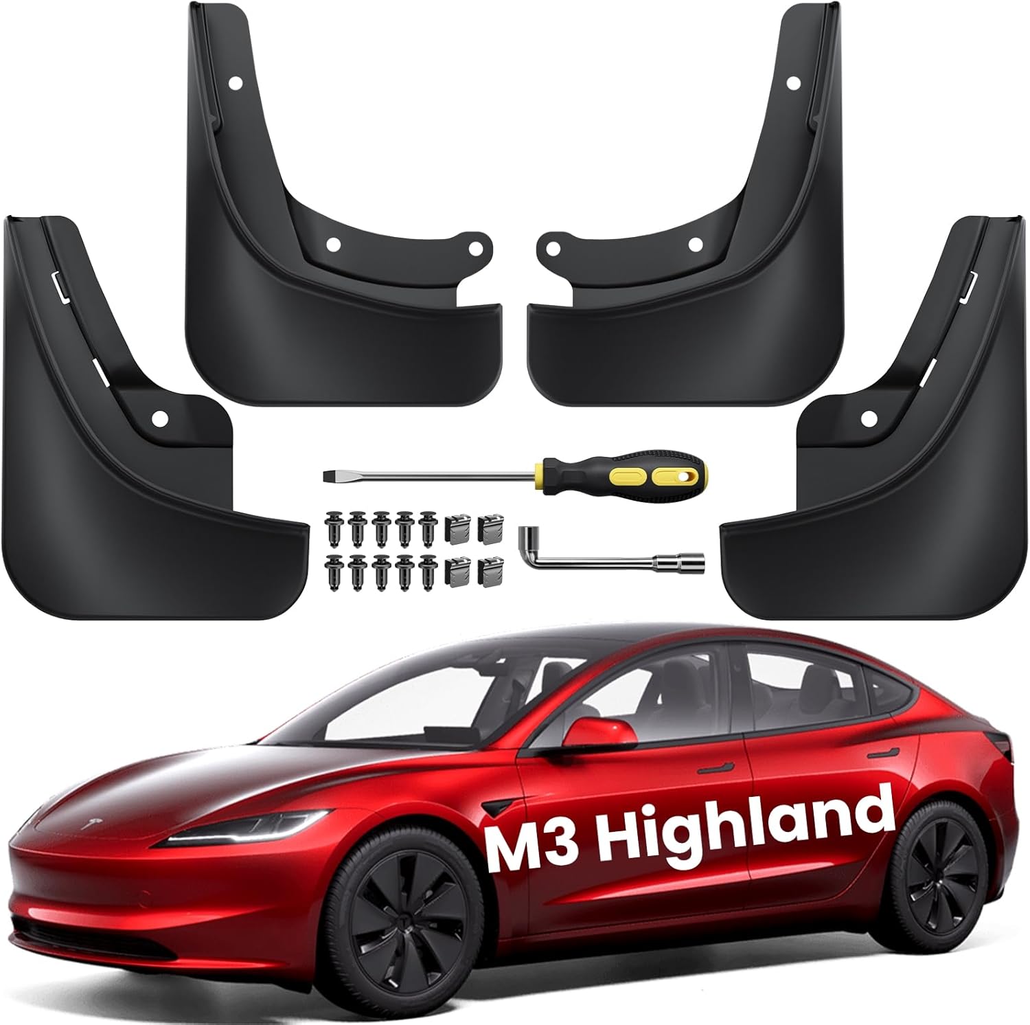 REEVAA 2024 2025 Tesla Model 3 Highland Mud Flaps - Tesla Accessories [No Drilli...