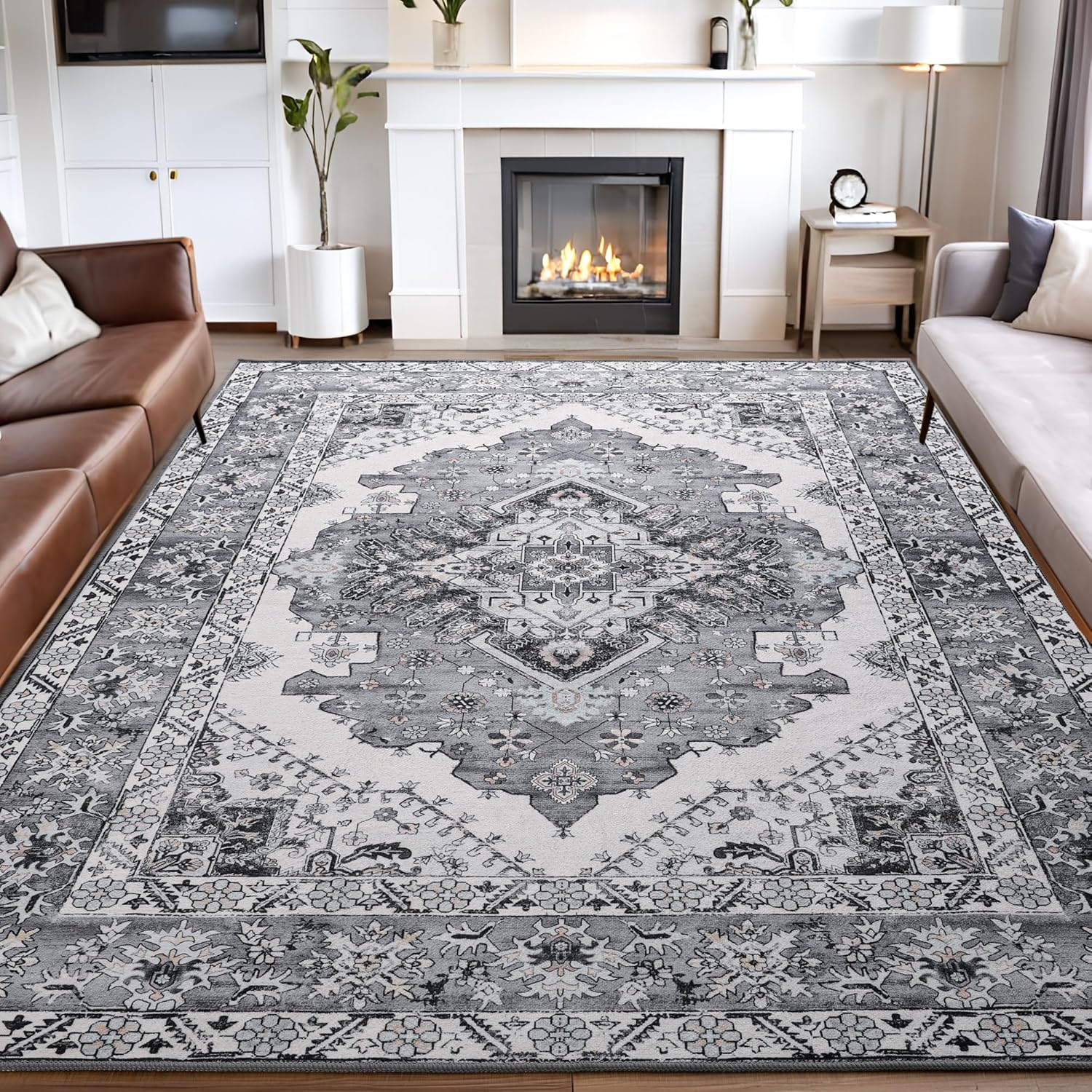 Noahas Area Rug 6x9 Washable Rug Gray Large Rugs for Living Room Vintage Kitchen...
